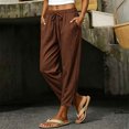 thumbnail image 2 of Women Casual Drawstring Elastic Waisted Pants with Pockets Solid Color Full Length Pant Lightweight Beach Work Trousers, 2 of 9