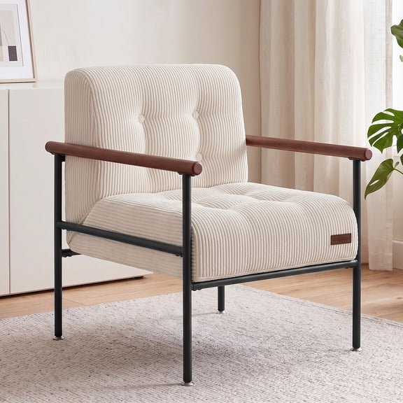 GOODONE Accent Chair,Modern Corduroy Upholstered Living Room Chair with Metal Frame,Comfy Armchair with Support Cushion for Living Rooms,Bedroom,Beige