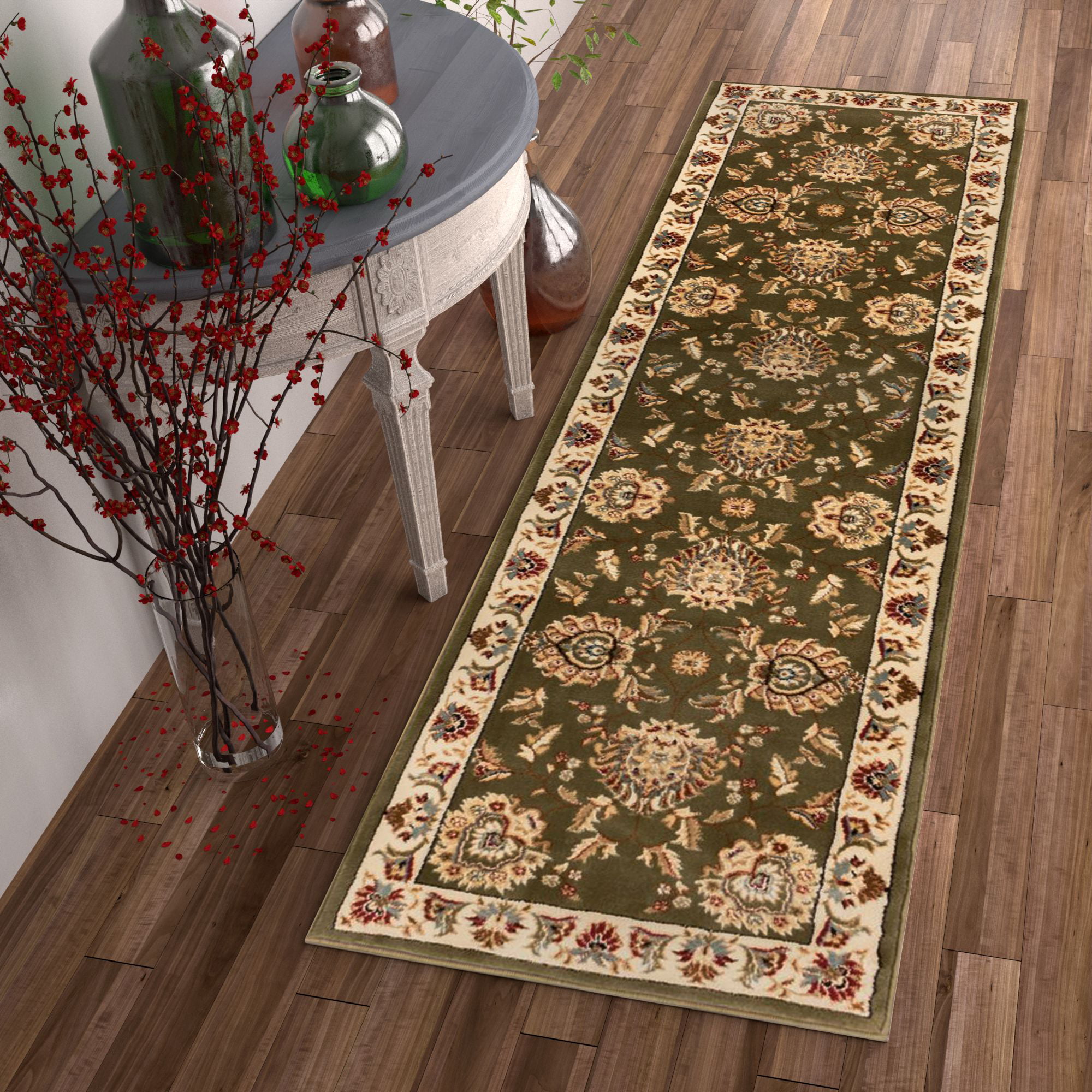 Traditional Floral Patchwork Door Mat Winter Garden Decor 60th Birthday Gift Square Area Rug Khaki Hall Rug