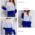 thumbnail image 2 of AVEKI Chandail Femme Manches Longues Tricot Col Rond Rayé Bloc de Couleur Décontracté Ample Tricot Col Rond Haut Tricoté (s-Bleu Royal) 0601M, 2 of 6