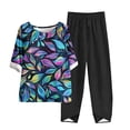 thumbnail image 2 of Nrmvnmi Women's Summer 2 Piece Outfits Casual Floral Prints Short Sleeve Pajama Tops Wide Leg Pants Lounge Sets Tracksuits Mothers Day Gifts, 2 of 5