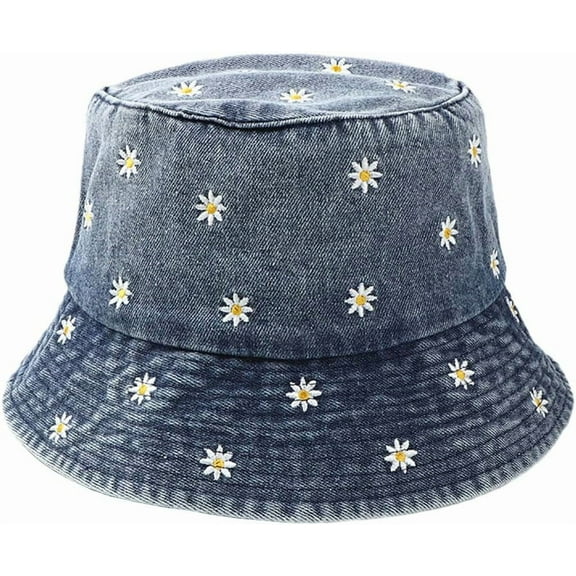 Cotton Denim Bucket Hat Vintage Sun Protection Sun Hat Small Pocket Embroidery Fisherman Cap for Men Women Outdoor