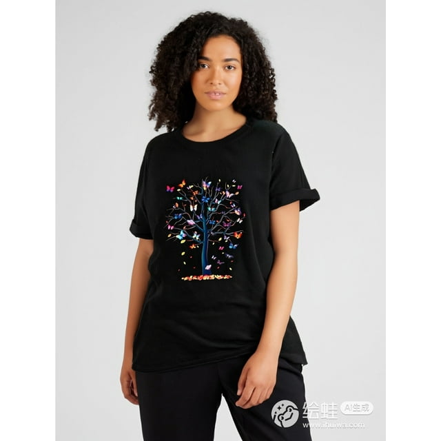 Camiseta con estampado de árbol de calor para mujer, cuello redondo, holgada y moderna, ideal como regalo, ideal para practicar deporte.