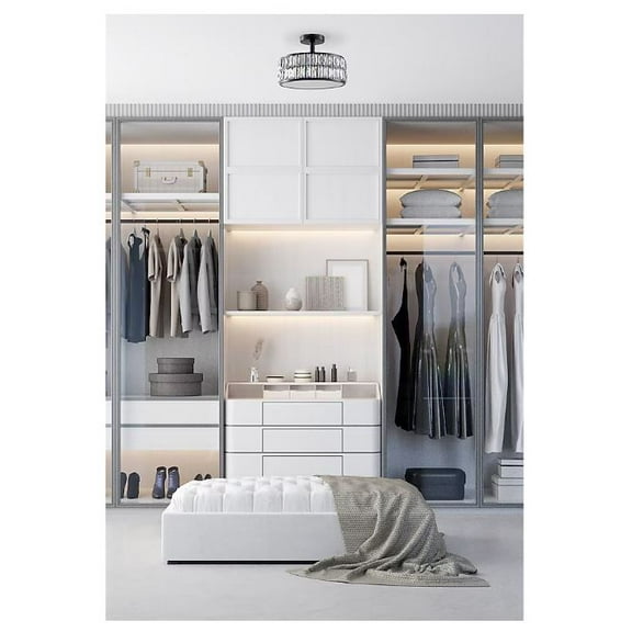 allen   roth Willow 1-Light 12.72-in Matte Black Integrated LED Semi Flush Mount Light