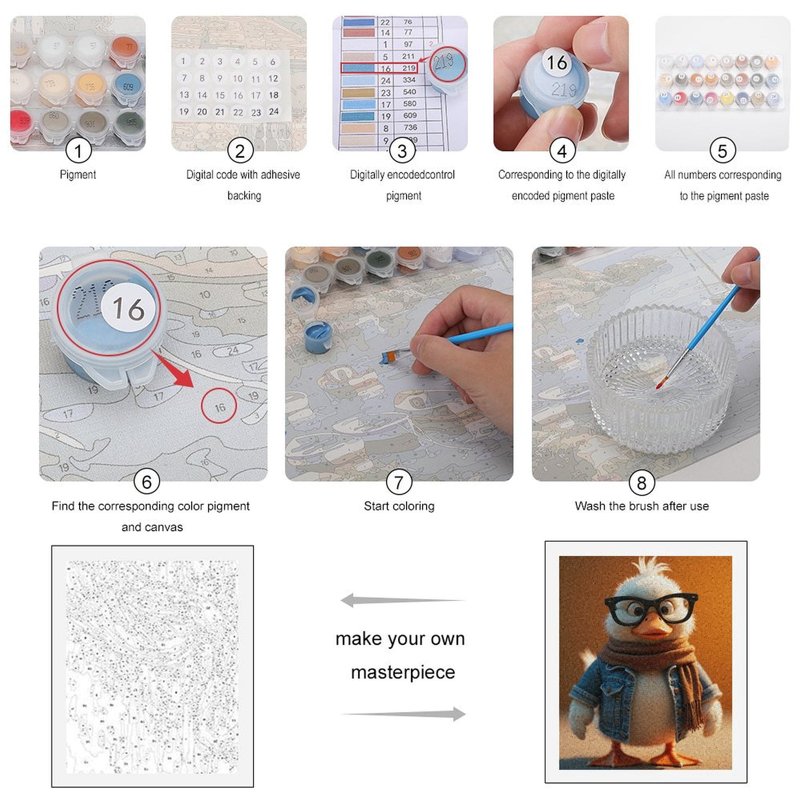 Paint By Numbers Kit for Adults Beginner - Duck Fashion Glasses Scarf Denim DIY Canvas Painting Kits for Adults, Frameless Paint By Number for Adults for Home Wall Decor 16x20 Inch