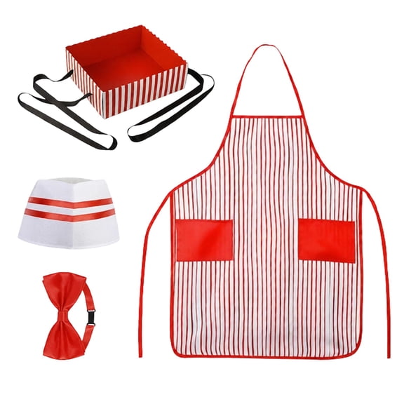 CONZONE Carnival Womens Chef Dress Up Casual Striped Apron Bowtie And Hat Outfit Funny Party Stage Performance Clothes
