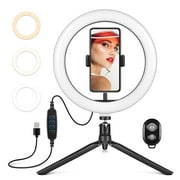 Crenova 10" LED Ring Light for Phone, Selfie Light with Tripod Stand Phone Holder Remote Control, White