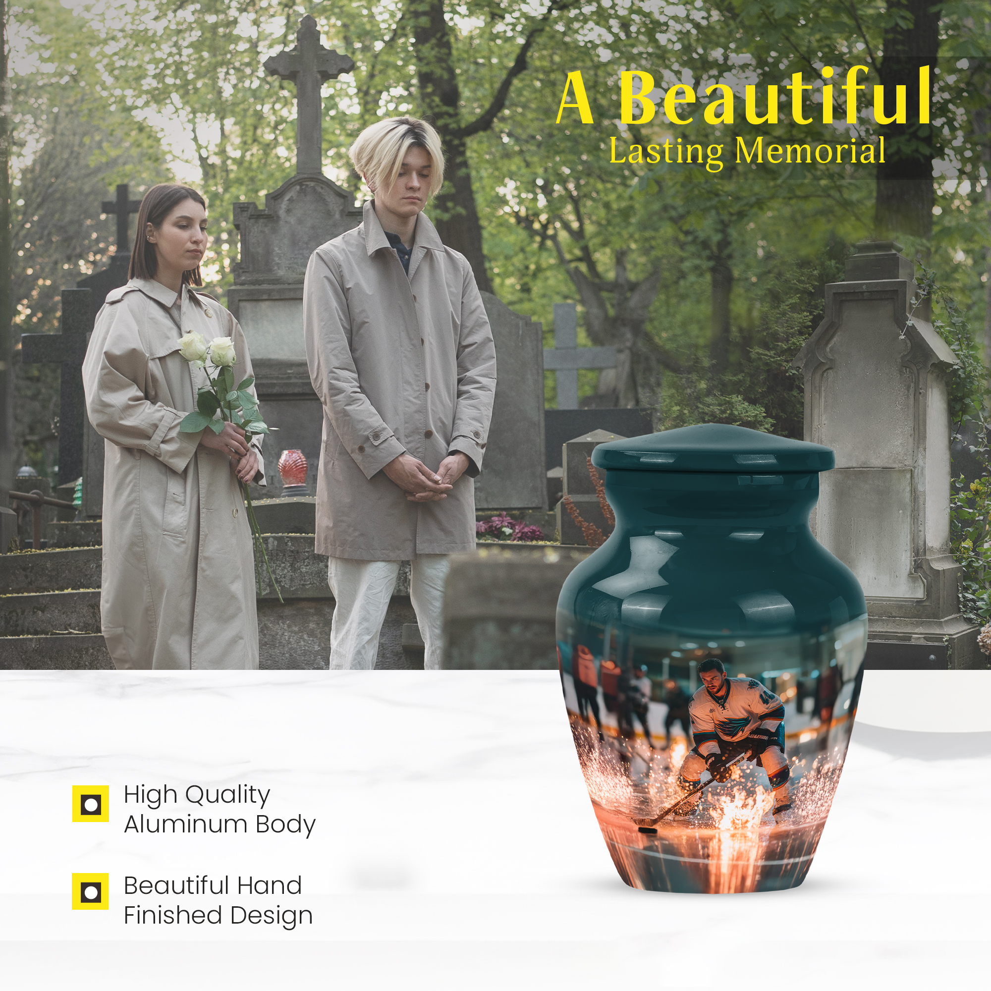 MUKTIVE Ice Hockey Small Urns for Human Ashes, Green Keepsake Urns for Human Ashes Adult Male & Female, Miniature Goalkeeper Urn for Adults, 3 Inch