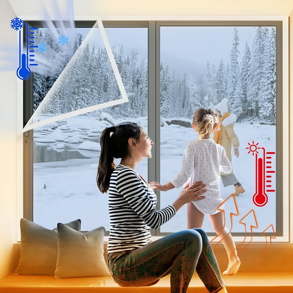 LAMIRO Window Insulation Kit,47 X 63 Inches,Cuttable Transparent Film with Adhesive Straps,Reusable Window Plastic for Window Draft Proofing,Winter Insulation and Heat Retention