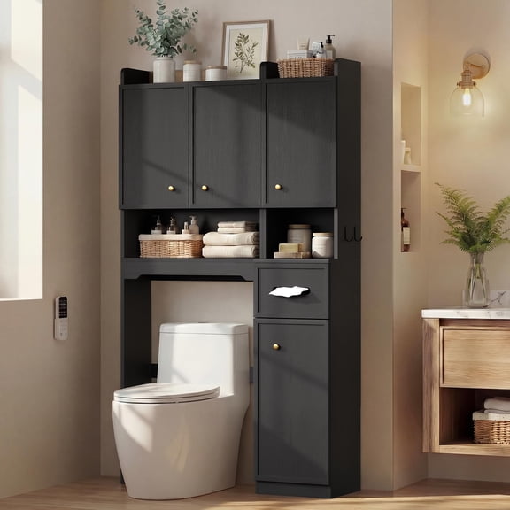 Over The Toilet Storage Cabinet White Bathroom Organizer Modular Separable Narrow Tall Floor Cabinet Towel Shelf Rack Adjustable Interior Board Paper Holder Farmhouse Decor