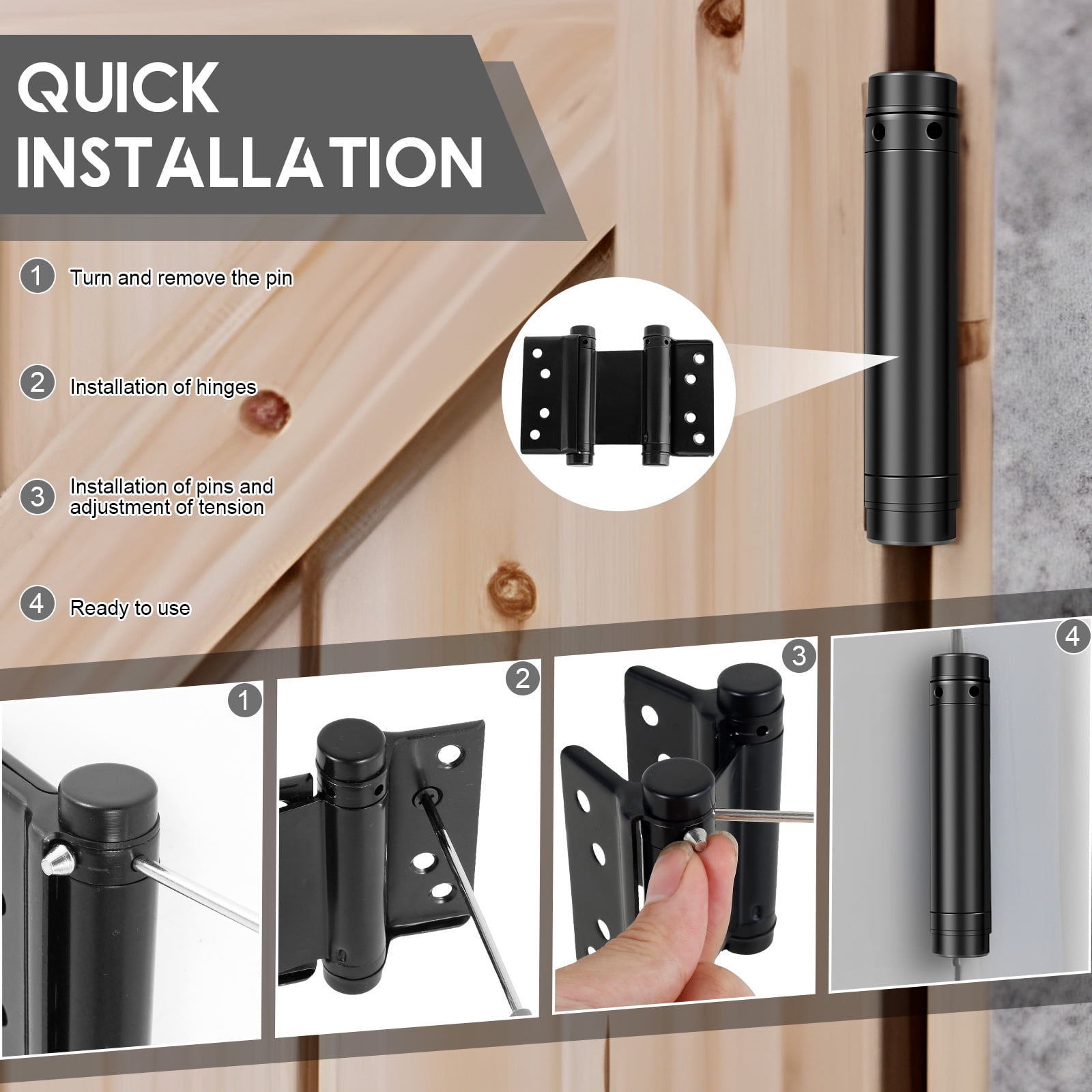 4Pcs Double Action Spring Hinges Heavy Duty Stainless Steel Swinging Door Hinge Self Closing Saloon Door Hinges Adjustable Cafe Door Hinge Spring Door Hinges for Cafe Saloon Door