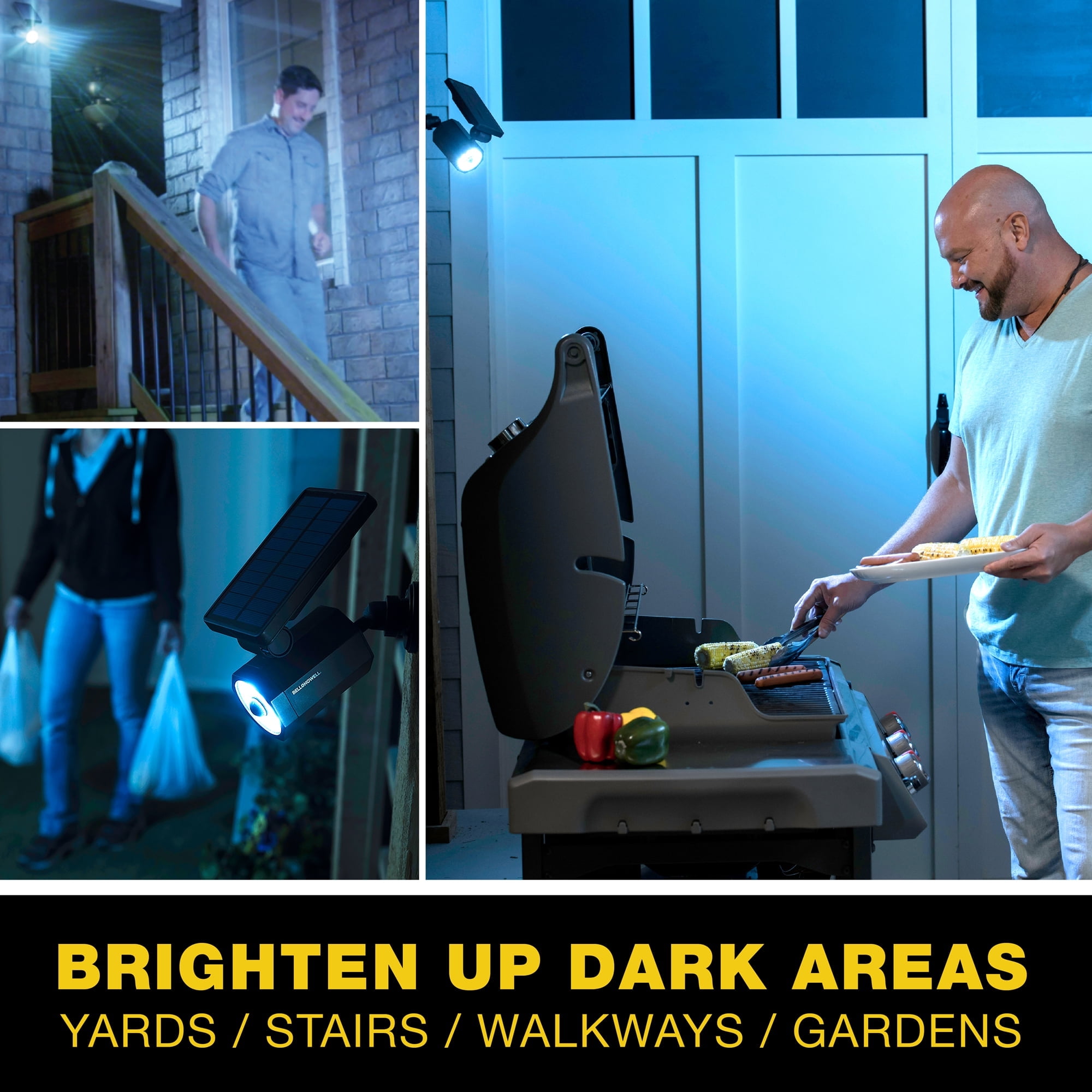 (3 pack) Bell + Howell Bionic Spotlight Deluxe Solar Powered Outdoor Motion Sensor LED Security Light