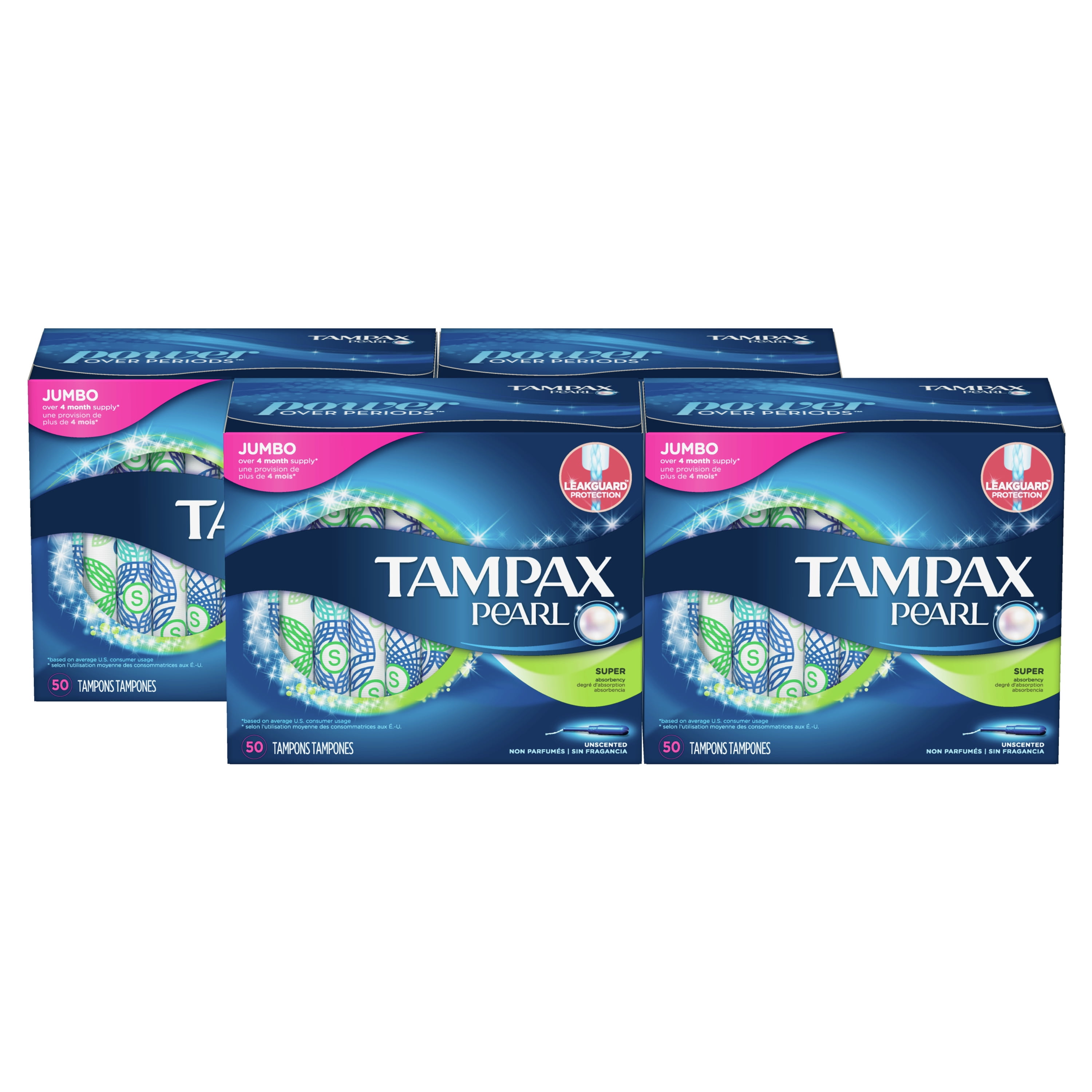 Tampax Pearl Tampons with LeakGuard Braid, Super Absorbency, 50 Ct 