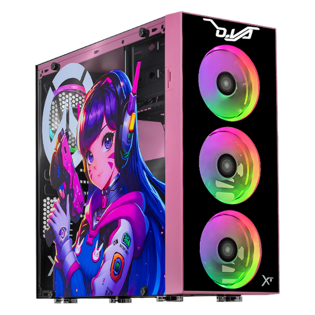 Gabinete Gamer XTREME PC GAMING D.VA Edition Media Torre ATX 600W 4 Fan Cristal Templado RGB Rosa