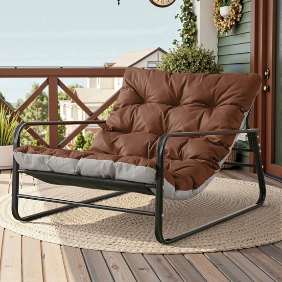 HomeMiYN Outdoor Lounge Chair, Oversized Sling Recliner with Thick Cushion, 500 lbs Capacity, Brown/Light Gray