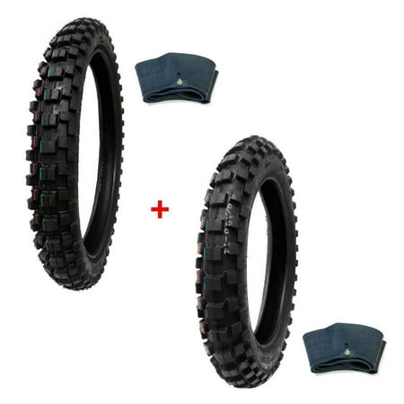 TIRE SET: Off Road Knobby Front Tire Size 70/100-17 with Inner Tube + Rear Tire Size 90/100-14 with Inner