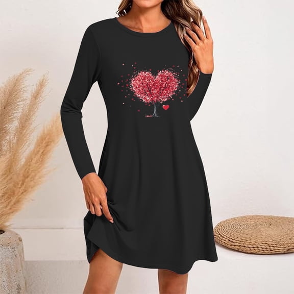 Zedker Valentine's Day with Heart Loose Dress Evening Dress Summer Dresses for Women Luxury Dress Long Sleeved Dress