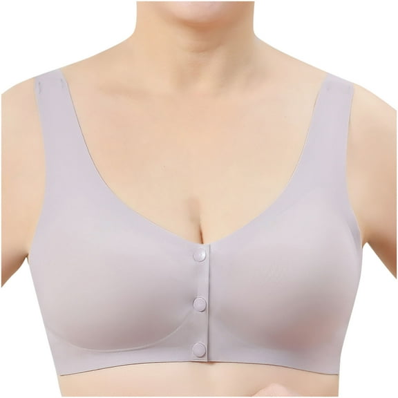 Sakmal Trendy Bras for Women 2024 Gray Plus Size Front Closure Wireless Bra Ladies Bra