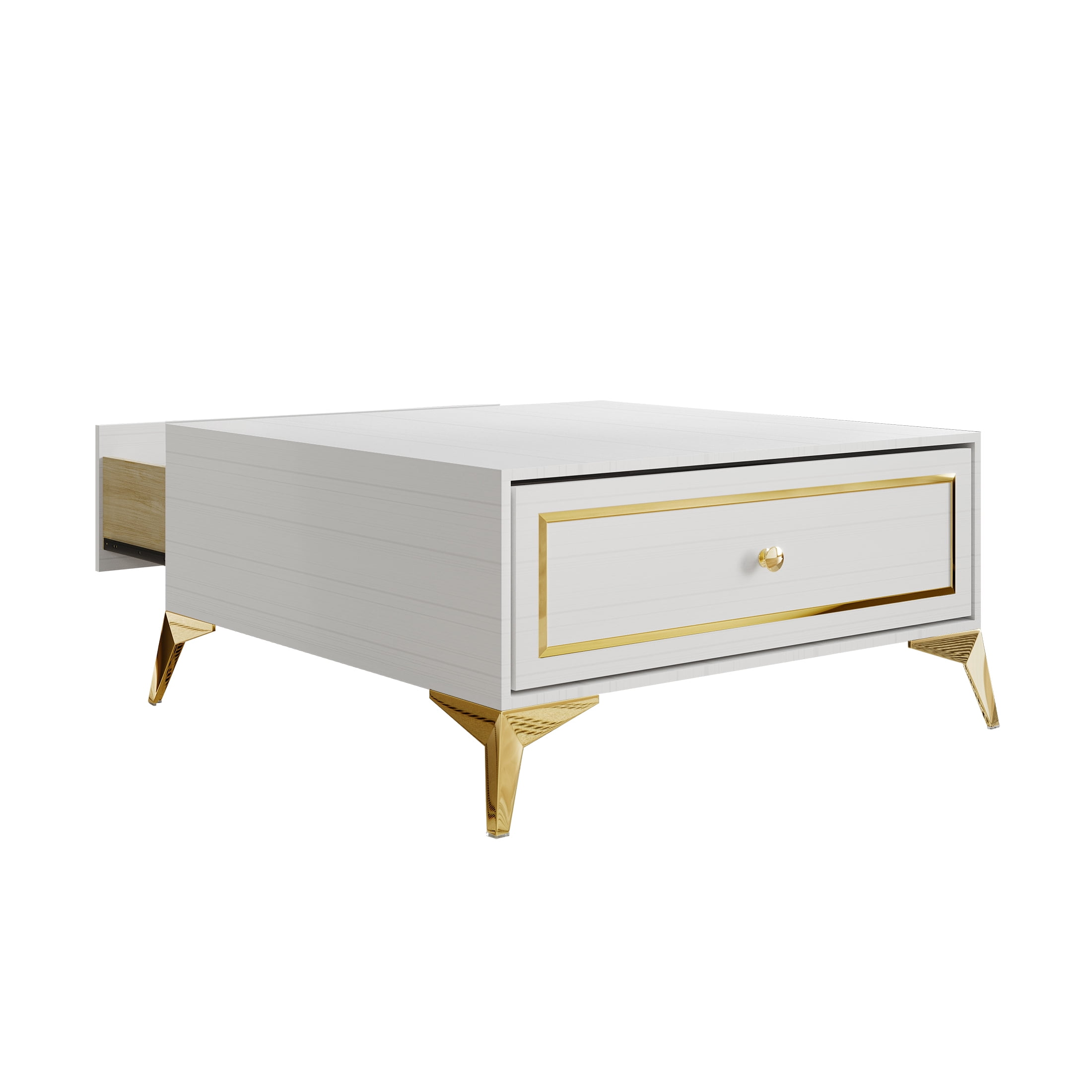 Castle Place Glam Coffee Table with Storage, White