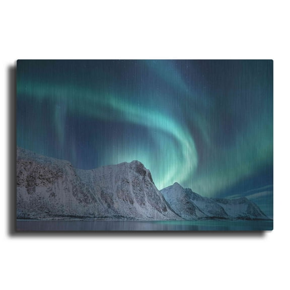 Luxe Metal Art 'Aurora Borealis In Norway Green' by Luxe Portfolio, Metal Wall Art, 24"x16"