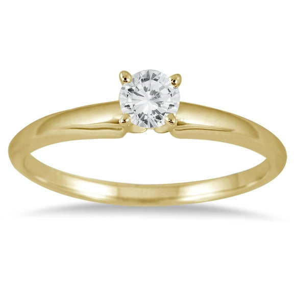 SZUL Women's 1/7 Carat Round Diamond Solitaire Ring in 14K Yellow Gold (J-K-L Color, I2-I3 Clarity)