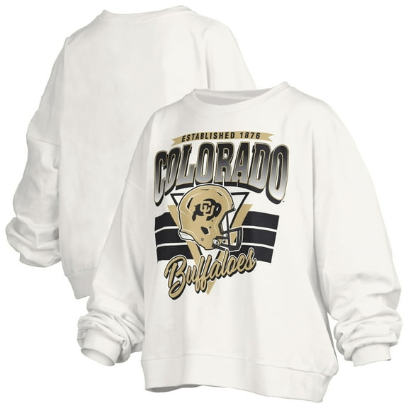 Women's Pressbox White Colorado Buffaloes Oversized Janice Retro Waist-Length Pullover Sweatshirt
