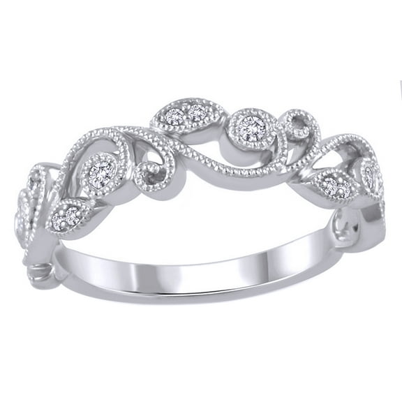 White Natural Diamond Vintage Style Filigree Ring in 14k White Gold