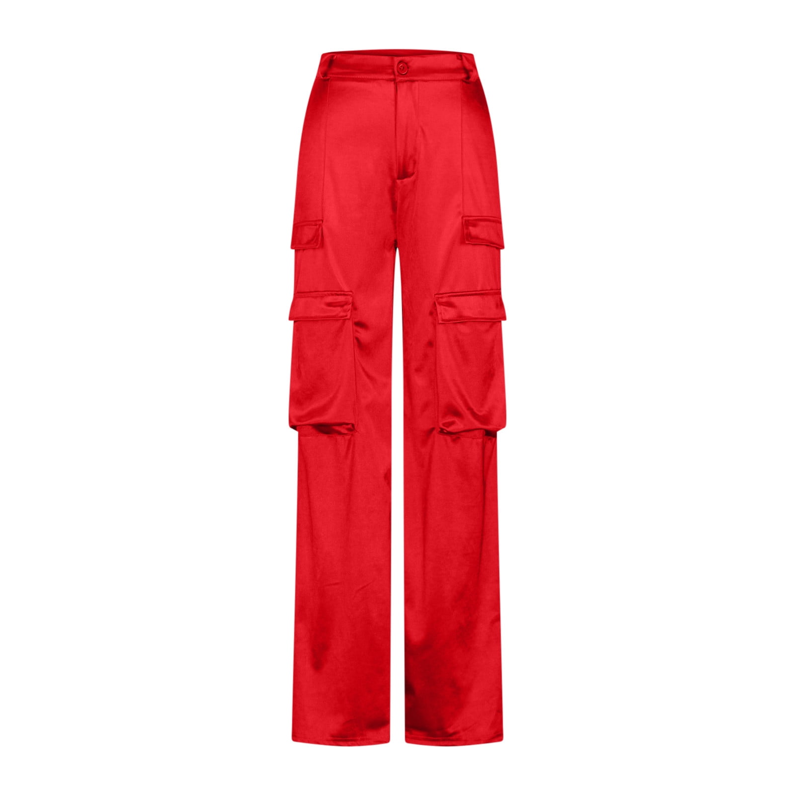 XFLWAM Satin Cargo Pants for Women High Waist Multiple Pockets