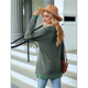 thumbnail image 4 of Blusas de Otoño para Mujer, con Escote en V, Encaje, Larga, Holgadas, con Ribete de Bloques de Color, Moda 2025 Verde S, 4 of 10