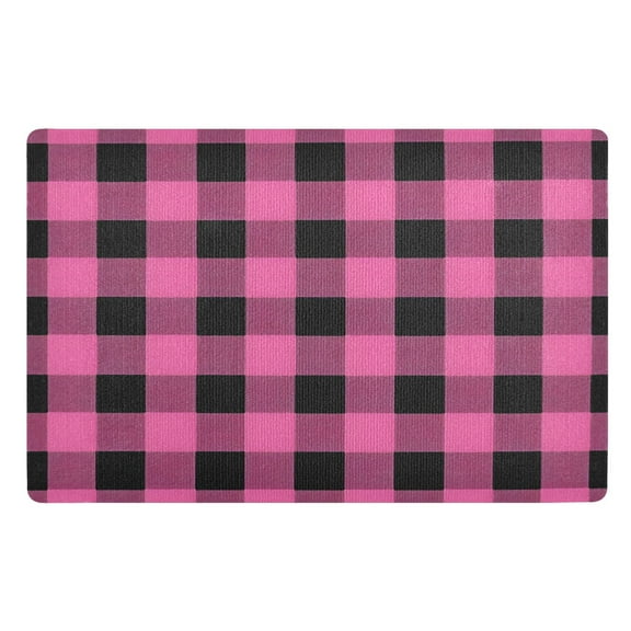 ALAZA Pink Checkered Grid Pattern Door Mat Outdoor Indoor Entrance Low Profile Floor Rugs 32"x20"