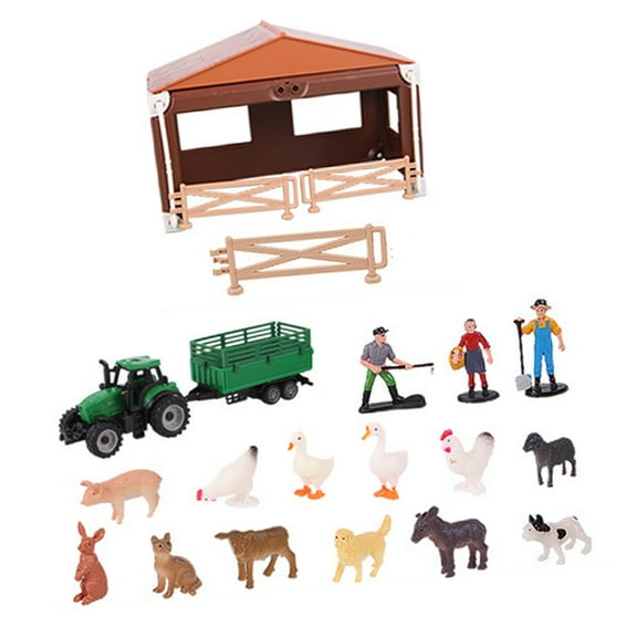Complete Farmhouse Playset 21 Piece Detailed Farm Farmer Models Pretend Play Toy for Dollhouses Decoration