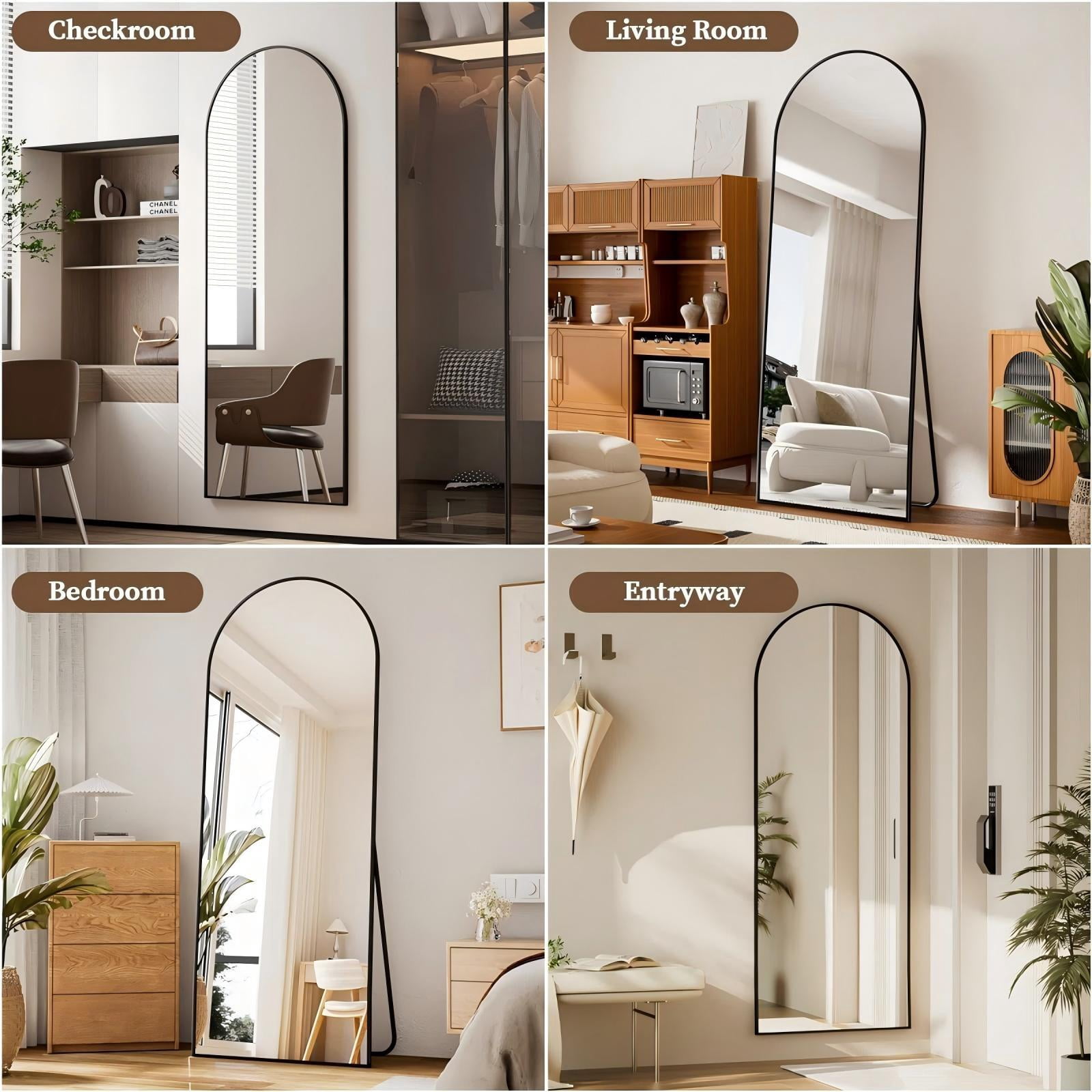 Lumora 64"x21.3" Arched Full-Length Mirror Free-standing Floor Mirror with Aluminum Frame, Black