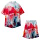 thumbnail image 4 of Conjunto casual de blusa y pantalones de playa de manga corta con estampado de botones para hombre Pompotops  oipoqjl36112, 4 of 5