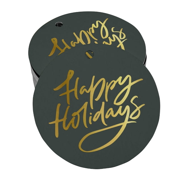 Inkdotpot 100 Pack Real Gold Foil Paper Tags Happy Holiday Favor Hang Tags