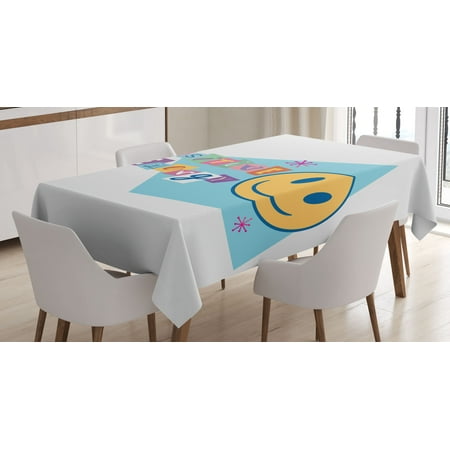 

Emoji Tablecloth Positive Energy Lettering in Classic Colorful 90s Style Simple Smile Face Rectangular Table Cover for Dining Room Kitchen Decor 60 X 90 Sky Blue Multicolor by Ambesonne