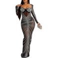 thumbnail image 1 of XINQIHANG Robe Moulante Sexy Élégante pour Femmes avec Strass, Robe de Soirée Longue, 1 of 3