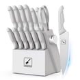 thumbnail image 1 of Juego de cuchillos Imarku Sharp de acero inoxidable con bloque, 14 piezas, gris y blanco, 1 of 6