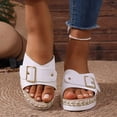 thumbnail image 2 of Rokment Womens Buckles Platform Wedge Slides Sandals 2026 Trendy Casual Leather Espadrilles Chunky Slip on High Heels Beach Summer Dress Slippers White Size 7.5, 2 of 8