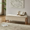 thumbnail image 2 of 47" Modern Fabric Storage Bench Flip Top and Upholstered Cushioned for Entryway Bedroom, Tan, 2 of 8