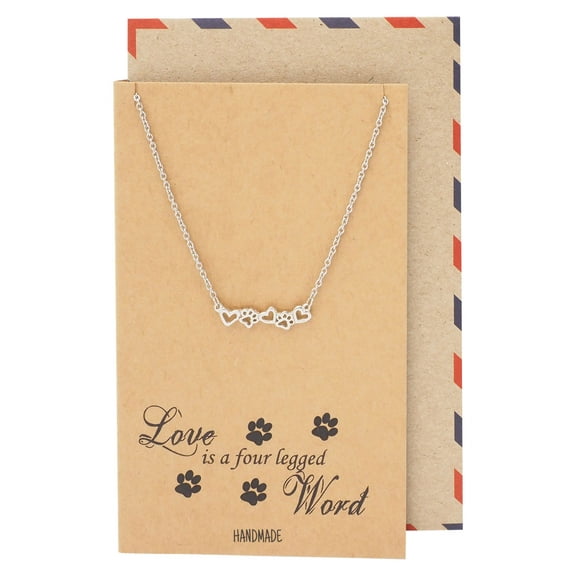 Quan Jewelry Pet Lover Gifts for Women Paw Print Necklace, Gifts for Her with Greeting Card