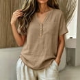 thumbnail image 6 of Summer Cotton and Linen Shirts for Womens Plus Size Casual Tops V-Neck Bandage Short Sleeve T-Shirts And Linen Blouse, 6 of 8