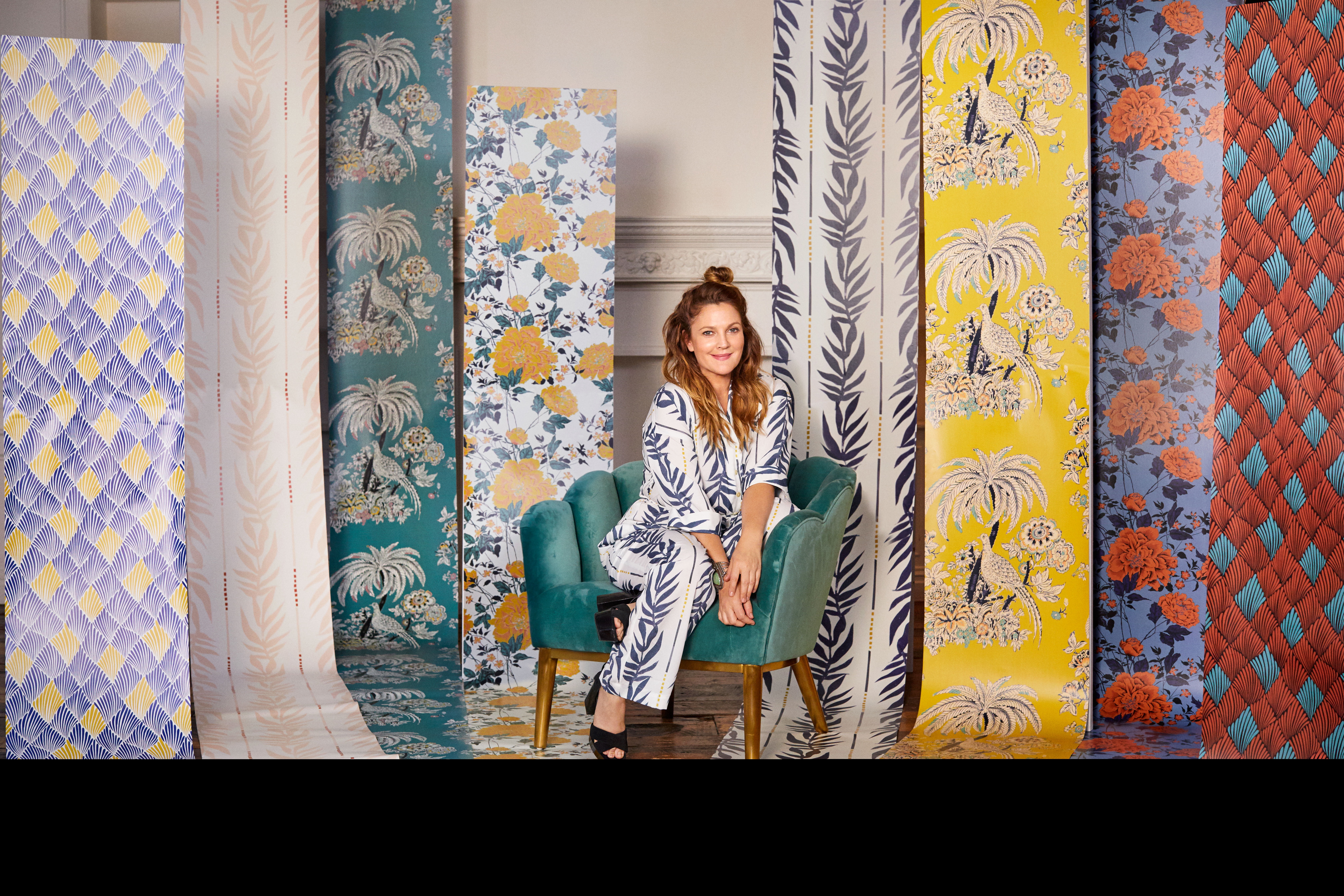 Drew Barrymore Flower Home Tropical Toile Peel and Stick Wallpaper, Teal, 18 in x 18.86 ft