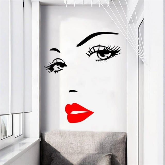 Pegatina de pared con cara de mujer hermosa y labios rojos, decoración para el hogar, la sala de estar y el dormitorio