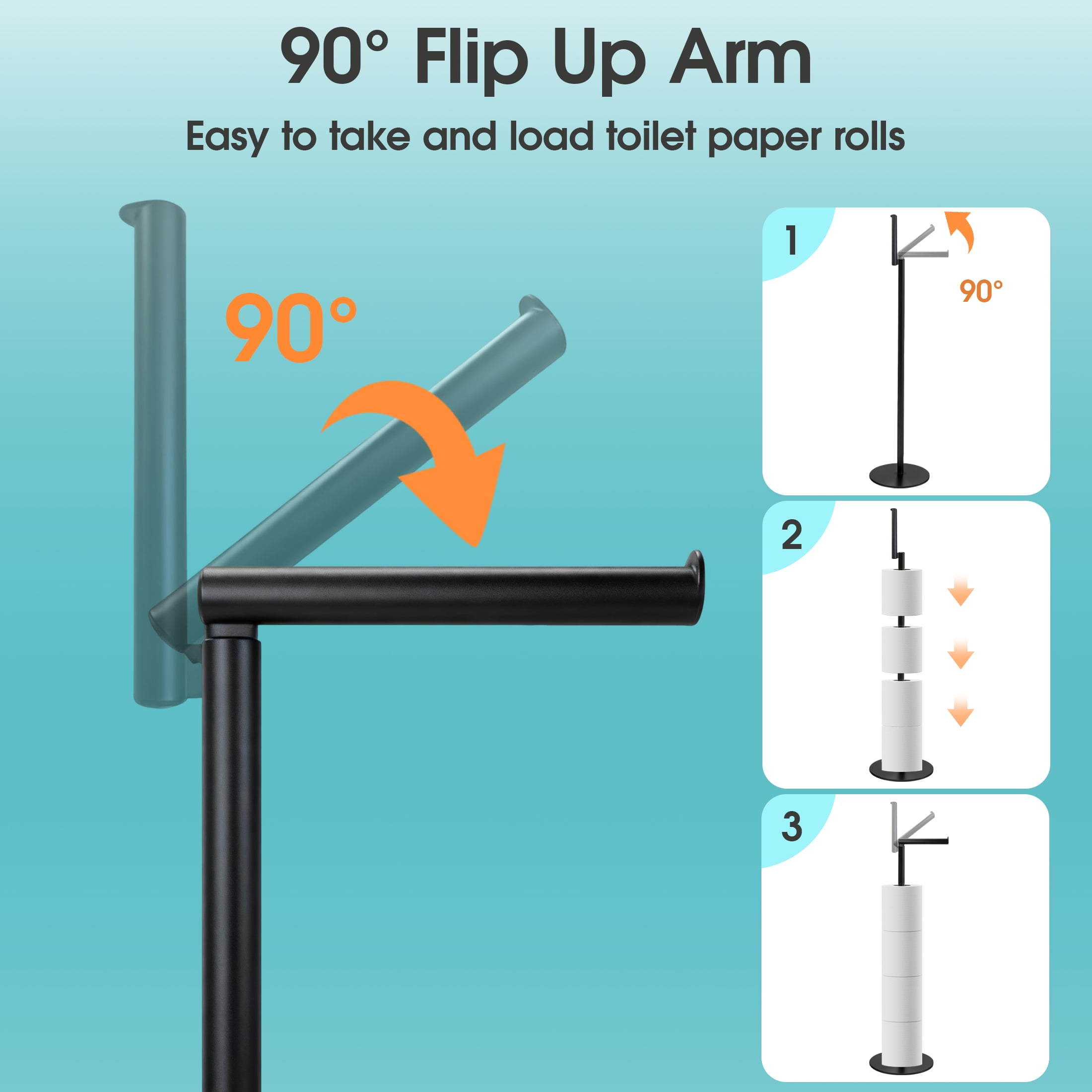 Toilet Paper Holder Stand, Free Standing Toilet Paper Roll Holder for 5 Spare Rolls, Modern Bathroom Toilet Paper Stand, Stainless Steel Paper Storage for Bathroom, Black