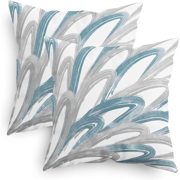 Throw Pillow Cases Pack of 2 Cozy Fleece Two-Tone Abstract Feather Decorative Cushion Covers for Couch Bed Sofa Farmhouse Decoration 16 X 16 Inches Smoke Blue Grey