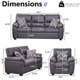 thumbnail image 6 of Hybition 3-Piece Living Room Sofa Set, Matte Faux Leather, with Geometric Pillows-Color:Dark Grey, 6 of 9