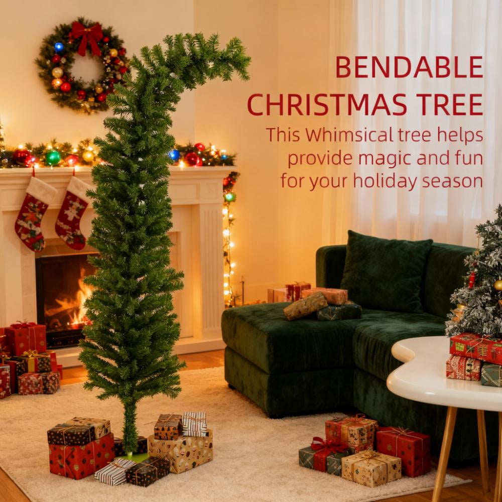 6ft Unlit Curled Top Pencil Christmas Tree 400 Tips Flame Retardant Small Space Holiday Decor