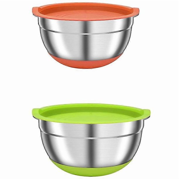 2 Pack Mixing Bowls with Airtight Lids, Colorful Stainless Steel Metal Nesting Bowls for Kitchen, No