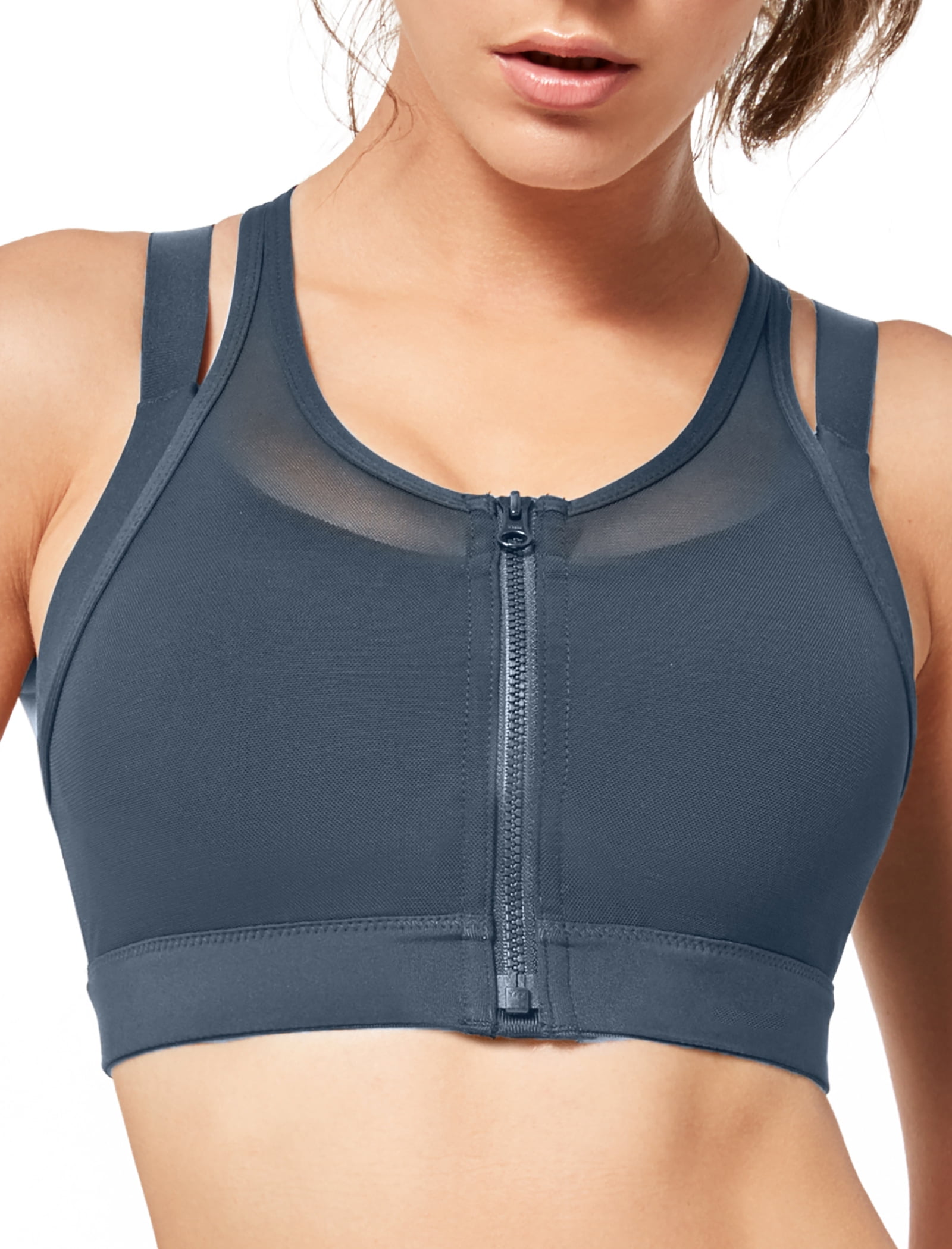 Yvette High Impact Women Sports Bra Front Closure Double Deck Mesh Running Bra for Plus Size