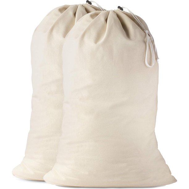 Bolsa de lavandería de algodón lavable con cordón (paquete de 2)